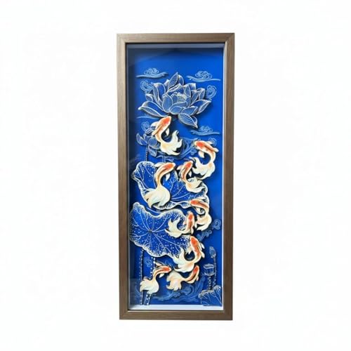Tableau poissons fait main Gralara en papier découpé pour la décoration traditionnelle du salon