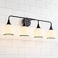 HAHZT Black Bathroom Light Fixtures 4-Lights Vanity Lights with Milky White Frosted Glass Shade Bathroom Vanity Light 30.7 inch Wall Sconce Lighting Bath(Exclude E26 Bulb)