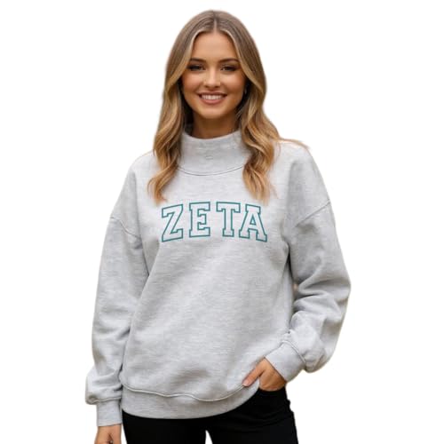 Greekgear Zeta Tau Alpha Varsity Lightweight Mockneck Sweatshirt Large