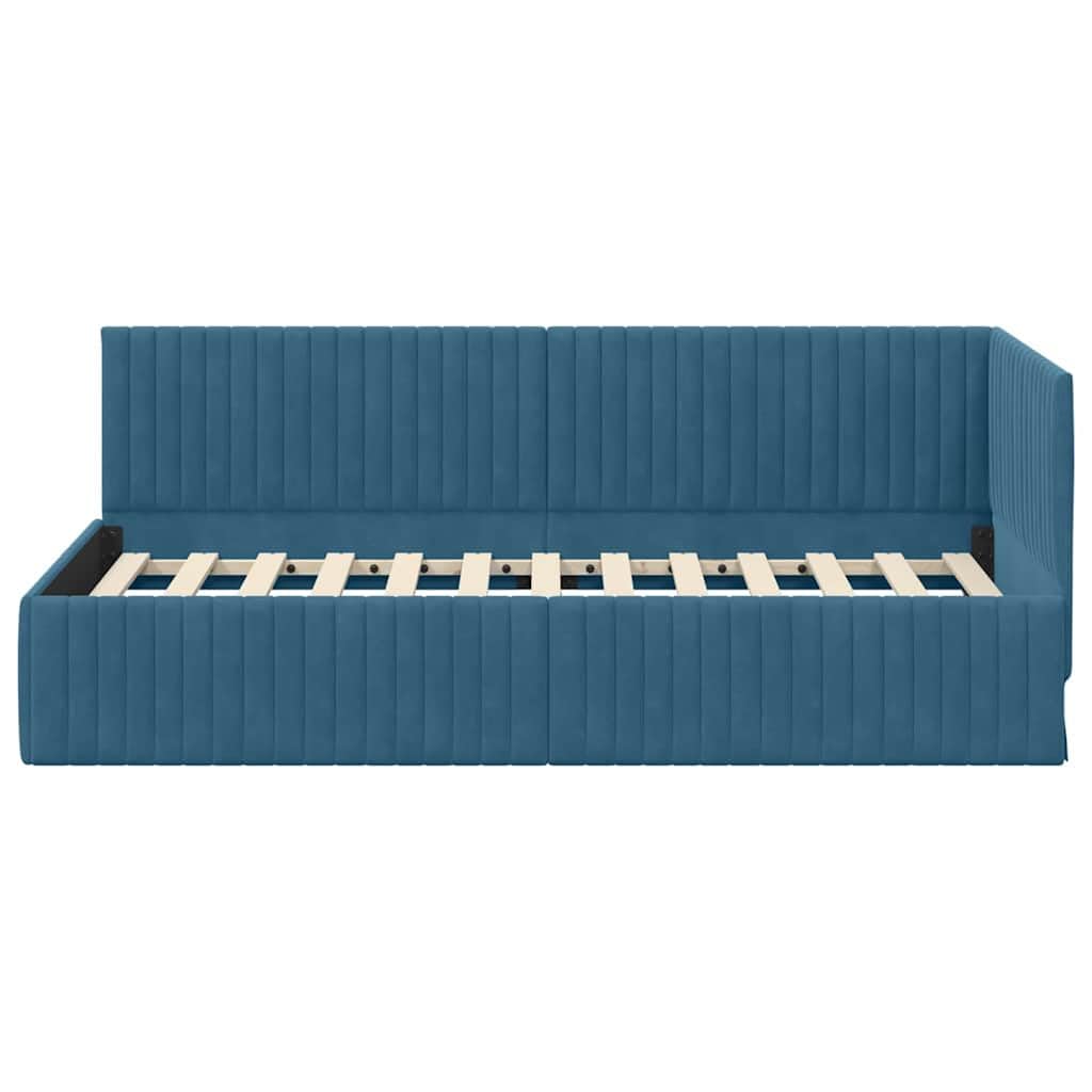 vidaXL Eckbettgestell mit Kopfteil Blau 90 cm x 190 cm Samt, Modernes Schlafzimmer mit vielseitigem Bett und Sofa, platzsparendem rechteckigen Tagesbett-Rahmen