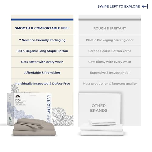 Image of Mayfair Linen 100% Organic Cotton Sheets Queen Size - 4 PC Organic Cotton Queen Size Percale Weave Sheet Set, Soft, Cooling, Crisp & Breathable, 16 inch Deep Pocket Hotel Quality Bedding Set (Taupe)