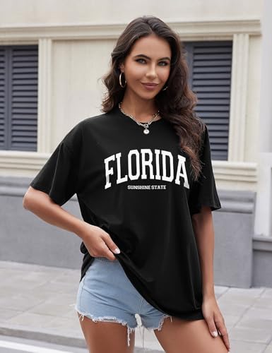 Lonya Camisetas Manga Corta Mujer Oversize Letras Creativas Verano Camisetas Basicas Cuello Redondo T-Shirt Tallas Grandes Algodón Top Mujer Casual Camiseta Holgada Estampado Blusa, Negro, M