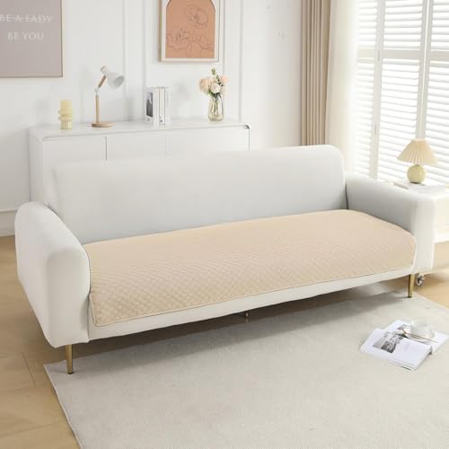 Image of HOKIPO Quilted Sofa Cover Mat for 2 Seater Sofa, Beige (NEW-IN-720-BGE)