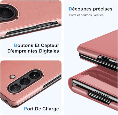 Coque Samsung Z Fold 7 rigide PC et cuir PU avec clapet miroir - 5