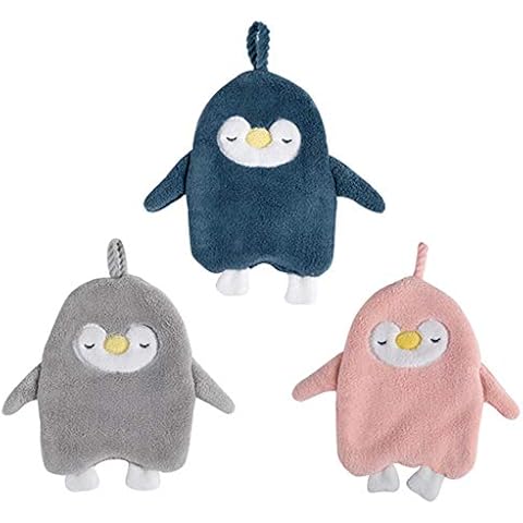 XM-ZHHY 3Pcs Hanging Hand Towel,Cute Penguin Coral Fleece Towel ,Fast Dry Soft Wipe Cloth for Kitchen Bathroom Use Cover