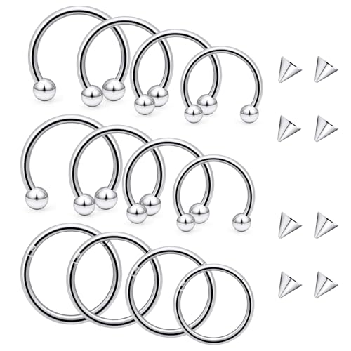 Dyknasz 16G Septum Rings Surgical Steel Lip Rings Horseshoe Nose Ring Snake Bite Jewelry Smiley Piercing Jewelry for Women Men Diameter 6mm 8mm 10mm 12mm Silver-tone