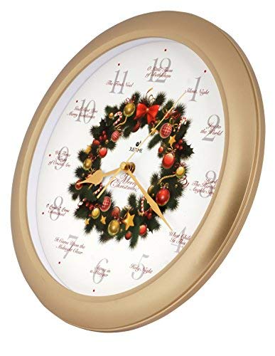 Justime Elegant 14-Inch 12 Song Of Carols Of Christmas Wreath Melody Wall Clock, Quartz Home Wall Deco Clock - (Wr Gold) #TOP6