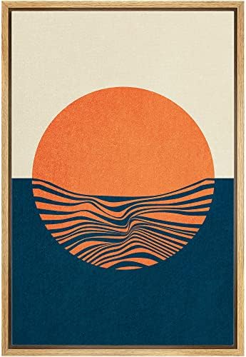 IDEA4WALL Framed Canvas Print Wall Art Geometric Neon Orange Sun ...