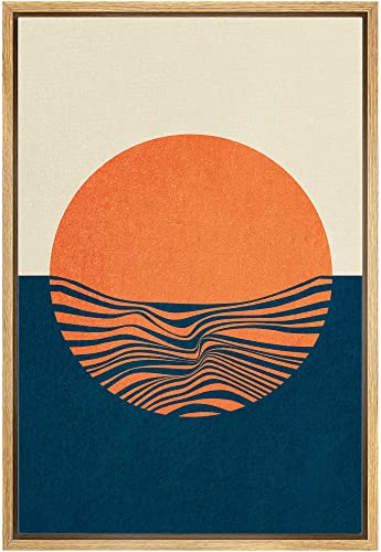 IDEA4WALL Framed Canvas Print Wall Art Geometric Neon Orange Sun ...