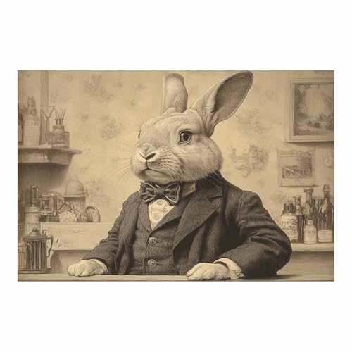 Tableau lapin retro BOHUO pour habiller un grand mur vide de salon