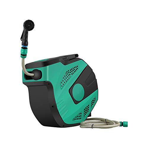 Automatic Hose Reel, Wall Mount Auto Rewind, with 7 Function Spray Gun, 3 Layer Hybrid Hose, Any Length Lock, 180 Degree Pivot, Garden Watering, Car Washing