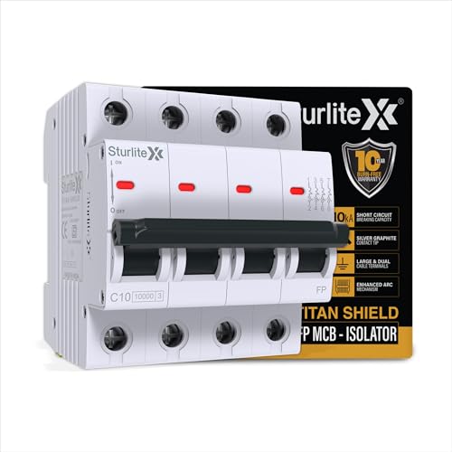 Image of Sturlite Titan Shield 32A Four Pole MCB| Overload & Surge Protection| 10-Year Warranty| Durable Polycarbonate Housing| C-Curve Tripping| 32A Breaking Capacity