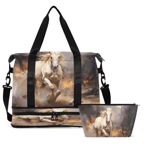 ALAZA Horse Running Animal Travel Duffel Bag for Women Men Sports Gym Bag with Shoe Compartment Tote Weekender Overnight Bag with Wet Pocket for Travel, Gym,Yoga,Swimming2