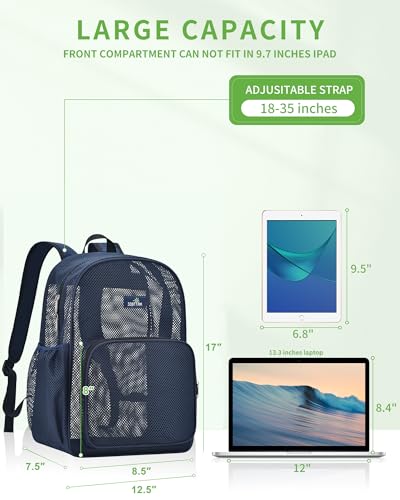 Image of MAY TREE Mesh Backpack, Heavy Duty Mesh Beach Bag for Women Men, Blue