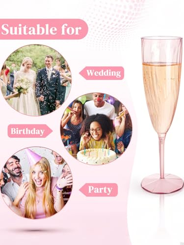 WDF 36PCS Pink Champagne Flutes Plastic - 6OZ Pink Disposable Champagne Flutes Party Supplies for Wedding/Birthday/Parties