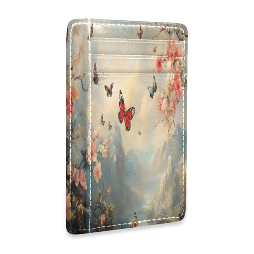 Spring Floral with Butterflies Card Holder Slim Front Pocket Wallet Minimalist RFID Blocking Credit Card Case for Women Men