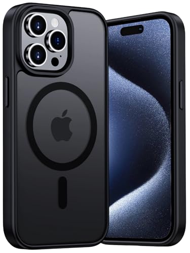 Aunote Magnetisch Hülle für iPhone 15 Pro 6,1 Zoll Kompatibel mit MagSafe Kabellosem Laden, Matt Rückseite Handyhülle Stoßfest Schutzhülle- Schwarz