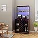 Loomie Wine Bar Cabinet with LED Lights, 5-Tier Industrial Coffee Bar, Buffet Sideboard with Adjustable Shelves, Kitchen Bar Table with Wine Rack Storage and Glass Slots for Liquor and Glasses,Rustic