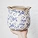 Retro Distressed Ceramic Flower Pots, Antique Crackle Glaze Planters with Drainage for Indoor Plants, Blue and White Chinoiserie Pottery Vase for Living Room Balcony Office Decor, Gardening Gifts
