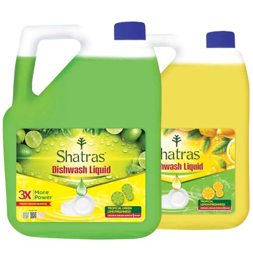 Image of Shatras Lime Liquid Dishwash Gel - 5L | Tough Grease Removal & Natural Fragrance| Removes Odour| Easy Lather & Rinse Off| Leaves No White Residues| Hand-Safe (Pack Of 2)