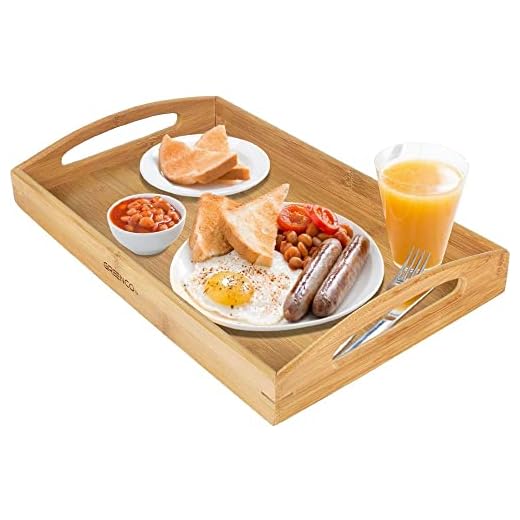 Greenco Rectangle Bamboo Butler Serving Tray With Handles