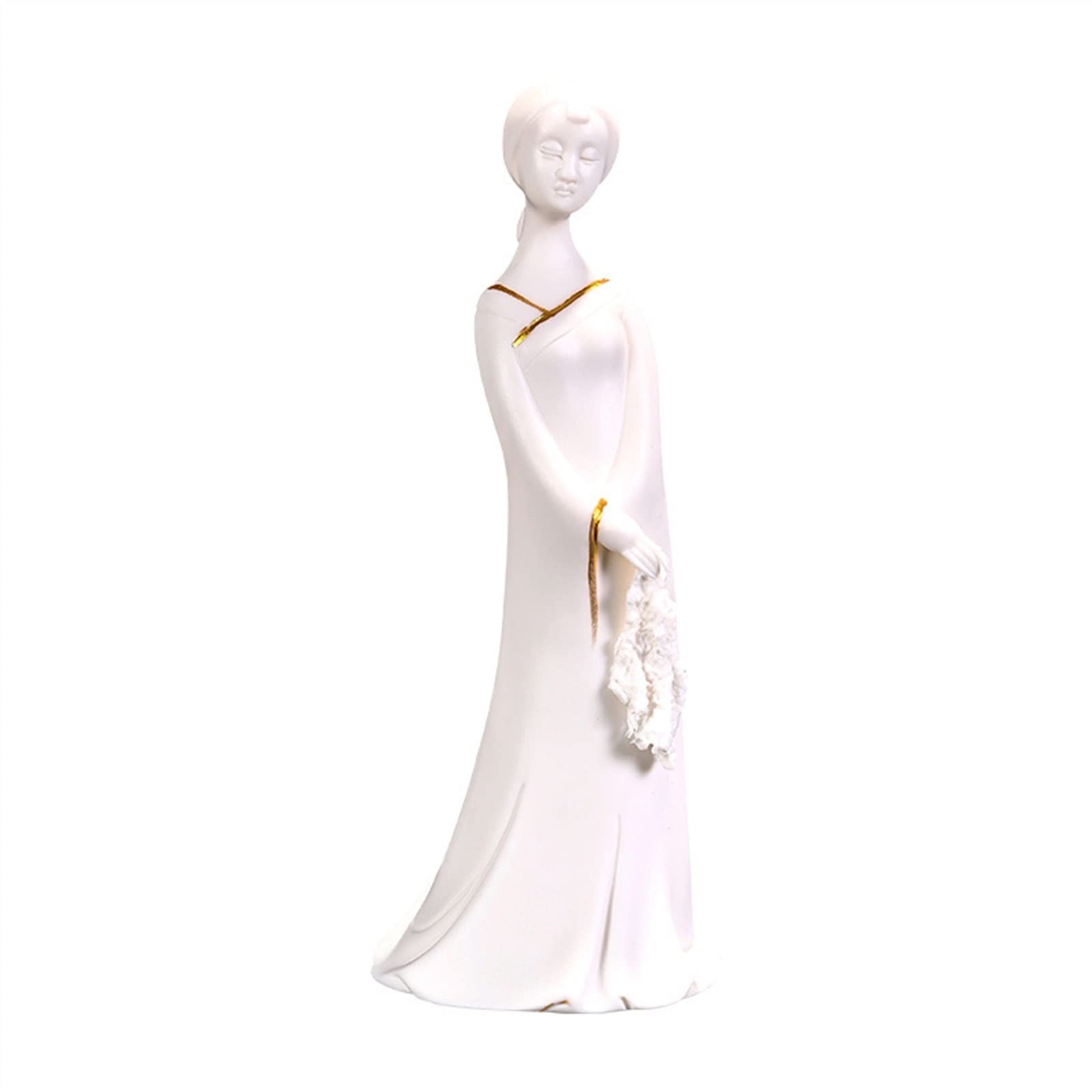 BONAD Figuras de Mesa Figura figurita Ornamento Mujer de pie Porcelana Blanca chapada en Oro Adorno de Mesa Arte clásico Hecho a Mano decoración del hogar Decoraciones de Mesa
