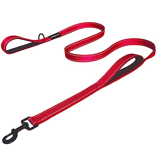 Dog Leash 6ft Long Traffic Padded Two Handle Heavy Duty Double Handles Lead for Training Control 2 Handle Leashes for Large Dogs or Medium Dogs Reflective Pet Leash Dual Handle Red
