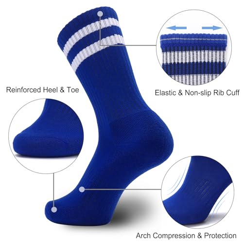 Ultrafun 5 Pairs Striped Crew Socks Cotton Cushioned Athletic Sports Running Socks for Men Women Teens - Image 4