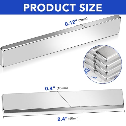 Image of MIKEDE Magnets, 20 Pack Strong Neodymium Bar Magnets with Adhesive Backing, Rare Earth Fridge Magnet Heavy Duty, Metal Powerful Magnet for Craft, Whiteboard, Garage, Kitchen - 60x10x3 mm