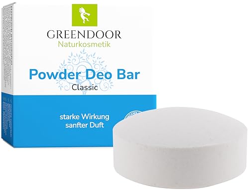 GREENDOOR Powder Deo Bar classic PROBIERPREIS, 60g festes Deo Stück Stick vegan mit Bio Babassu, natürliches Deodorant ohne Plastik/Aluminium, sanfter unisex Duft für Damen & Herren
