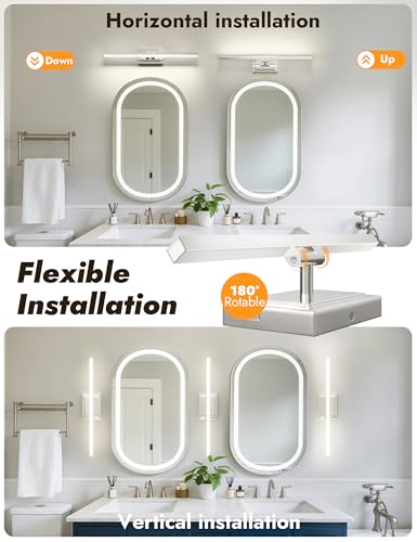 Image of NIORSUN 24 Inch Modern Bathroom Light Fixture, 14W 5CCT Dimmable LED Chrome Bathroom Vanity Lights Over Mirror, Vanity Lights for Bathrooms Restroom Mirror- ETL Certified
