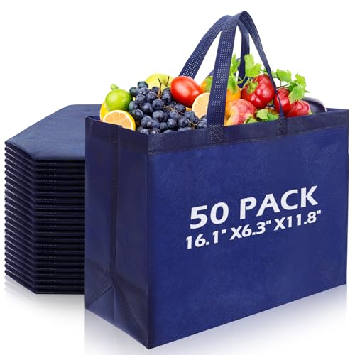 50 Pcs Extra Large Reusable Tote Bags (Navy)
