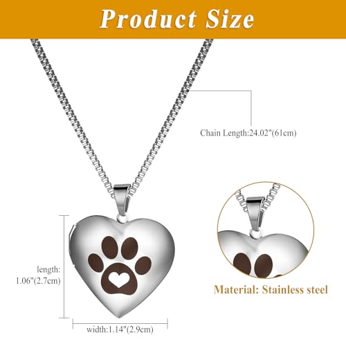Cupimatch Herz Medaillon zum Öffnen: Damen Herren Haustier Bilder Halskette mit Pfoten-Motiv für 2 Fotos Elegant Edelstahl Herzanhänger mit 61cm Kette Geschenke für Eltern Kinder Familienmitglieder