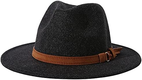 Lanzom Kids Girls Vintage Belt Buckle Wool Wide Brim Fedora Hat (A-Black, 4-9 Years)