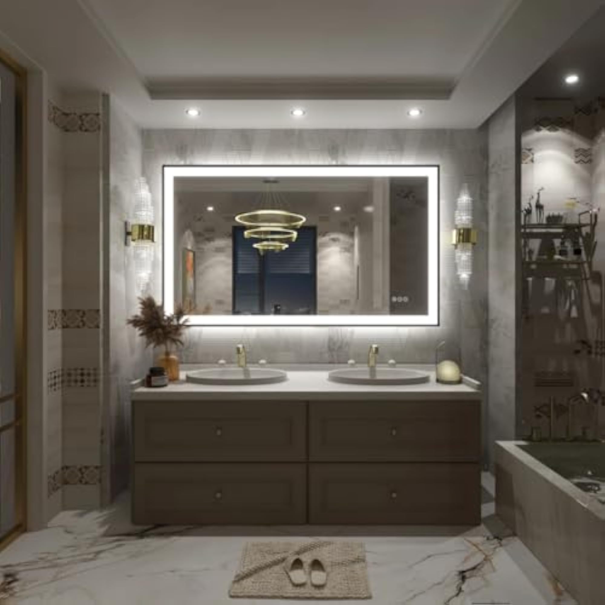 HaloVista Rectangular LED Mirror with Ambient Glow