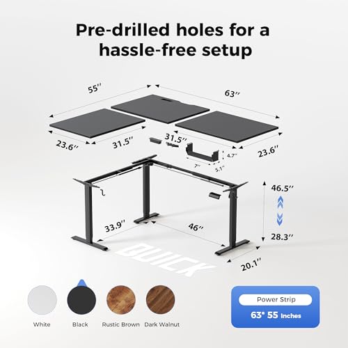 Image of Agilestic Electric L Shaped Standing Desk 63 x 55 Inch with Power Outlet, Height Adjustable Corner Stand up Desk with Cable Management,Sit Stand Home Office Workstation with Splice Board, Black