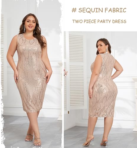 Hanna Nikole Womens Plus Size Sequin Party Dress 2 Piece Cocktail Formal Dress with Jacket Mother of The Bride Dress Sets - Image 5