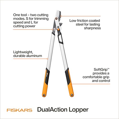 Image of Fiskars DualAction Lopper, 2-in-1 Lopper with Dual Cutting Modes, S Mode for Precise Snips for Stems, L Mode for Power Through Branches, Low Friction Steel Blade, 2 inch Cutting Capacity