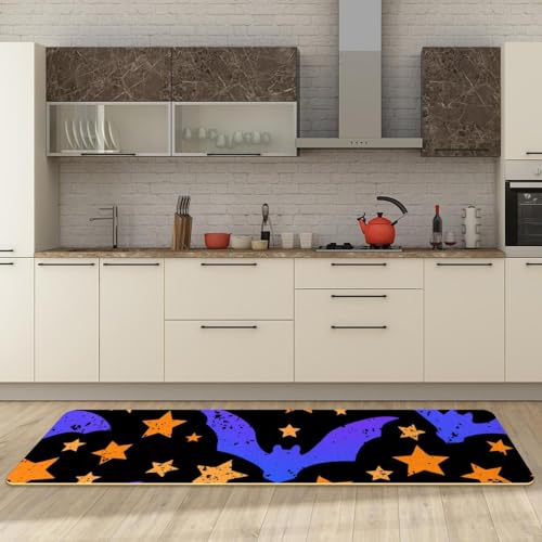 2 alfombrillas de cocina de Halloween lavables y antideslizantes con murciélagos para el hogar 3