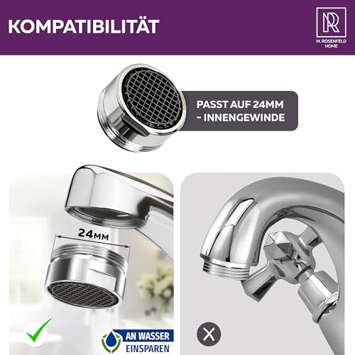 M. ROSENFELD HOME Strahlregler Wasserhahn Aufsatz Küche & Bad M24 Wassersparen 5 l/min - High Tech Anti Kalk Wasserhahn Sieb mit Kugelförmige Filter - Luftsprudler aus Messing - In Italien hergestellt
