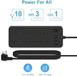 Extension de la barre d'alimentation Cord-10FT Extendeur de sortie, protecteur de la bande de puissance USB Ports, Muti-Outlets Ports Station de recharge de bureau,Flat Plug,Wall Mount,avec station de lumière de nuit,pour la maison,Office. (10FT)
