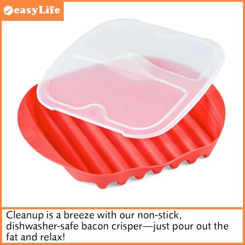 Easylife Microwave Bacon Cooker (6.8 x 27.5 x 24.5cm). Microwave Bacon Crisper with Lid, Microwave Bacon Tray for Crispy Bacon, Microwave Cooking Containers for Healthy Cooking - Fully Guaranteed