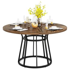 Tribesigns Ronde eettafel voor 4 personen, cirkel eetkamertafel met metalen basis, 110 cm ronde keuken eettafel voor woonkamer keuken eetkamer