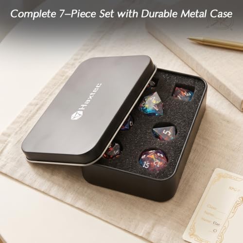 Haxtec Holographic DND Dice Set, 7 Pcs Diamond Cut Sparkling RPG Dice Gift - 5