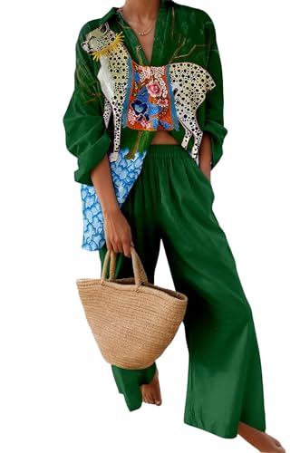 Epanus Women's Bold Leopard Print Two Piece Outfit Long Sleeve