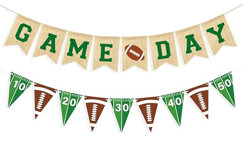 VILIFEVER Game Day Burlap Banner Football Themed Garland Bunting, Football Birthday...