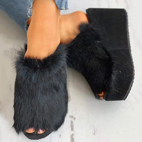 ZBYY Plush Slippers for Women Fluffy Summer Open Toe Wedges House Slippers Indoor or Outdoor Platforms Slides Slipper2