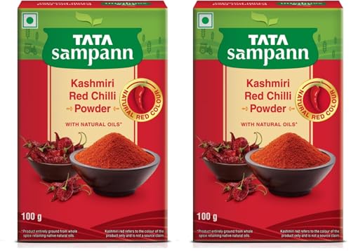 Image of Tata Sampann Kashmiri Red Chilli Powder with Natural Oils, 100g, Kashmiri Lal Mirch Powder, with Exclusive Recipe (Pack of 2)