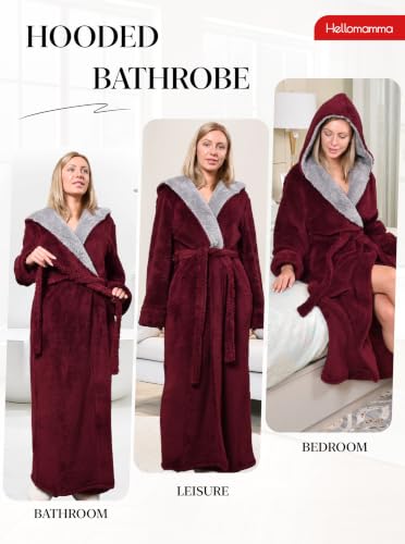 Image of Hellomamma Long Hooded Robe for Women Luxurious Flannel Fleece Full Length Bathrobe Winter Warm Pajamas Shower Nightgown
