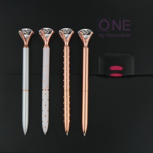 Sinksons 4 Pcs Rose Gold Pen With Big Diamond/Crystal,Metal Ballpoint Pen,Rose Gold White And Silver,School And Office Supplies,Black Ink #TOP2